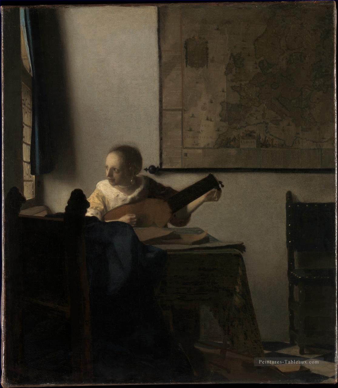 Femme avec un luth baroque Johannes Vermeer Peintures à l'huile